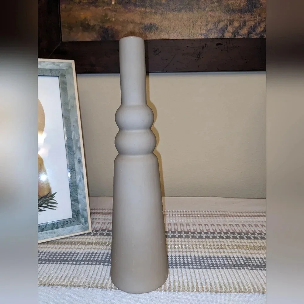 Vase Stoneware Modern Matte Taupe Stem Rose Bud Flower Neutral Tan Tall Minimal